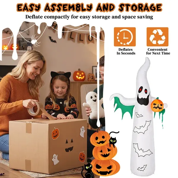 12ft Inflatable Halloween Decor with Flashing Bats & White — photo 3
