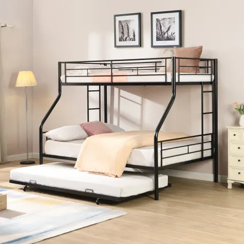 Twin Over Full with Trundle Metal Bunk Bed