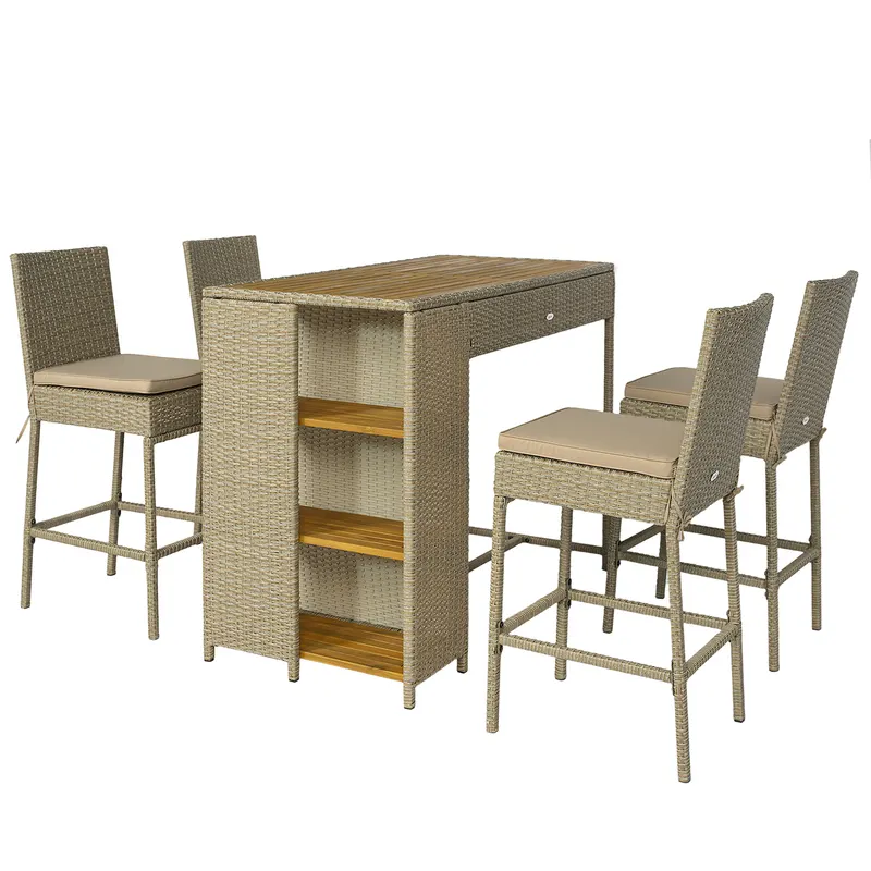 5 Piece Wicker Outdoor Bar Set