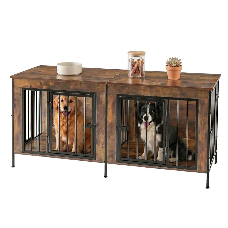 Double Dog Crate Furniture with Divider