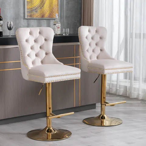 AA Furniture β Thick Golden Swivel Velvet Barstools Adjusatble