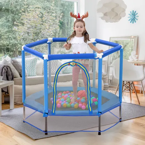 55 Toddlers Trampoline with Safety Enclosure Net and Balls