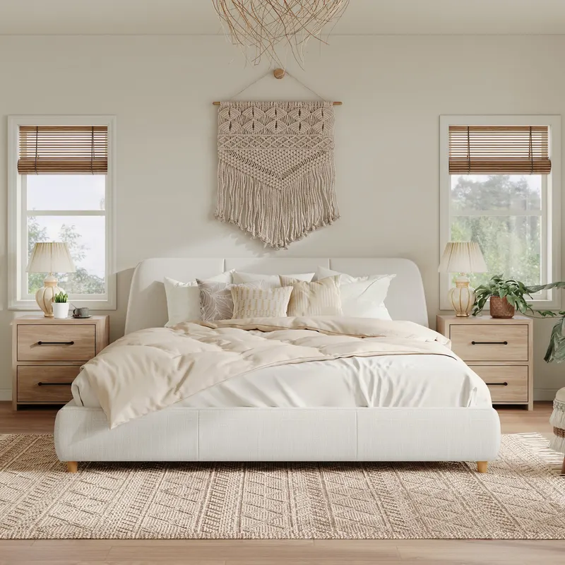 King Size Modern Upholstered Bed Frame with Linen Fabric — photo 2