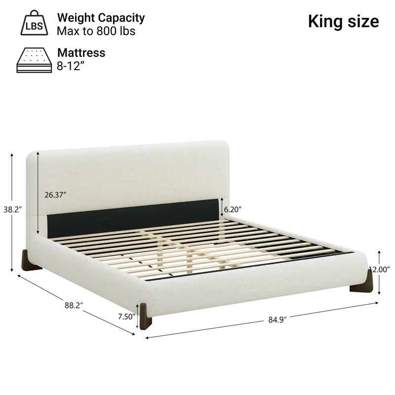 Elegant Terry Upholstered Bed with Dark Brown Solid Wood Legs — photo 4