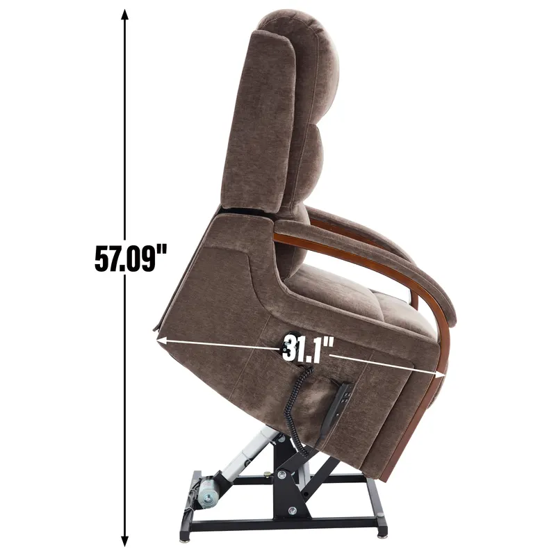 Power Brown Chenille Lift Recliner Chair Dual Motor Infinite — photo 7
