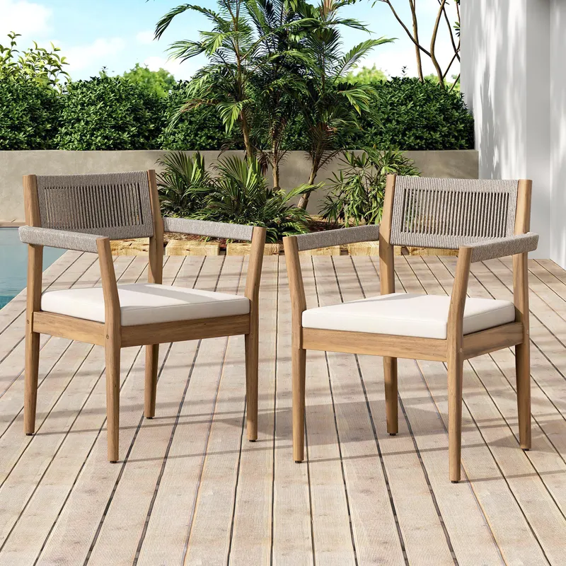 Braided Acacia Wood Outdoor Dining Chairs Set of 4 -teak Look — photo 4