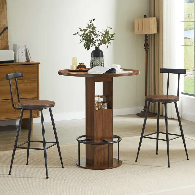 3-Piece Bar Table and Stool Set 31.5-inch Round Bar Table