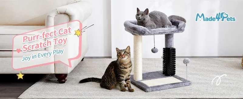 Small 4-in-1 Cat Tree Tower with Self-grooming Brush and Natural — photo 4