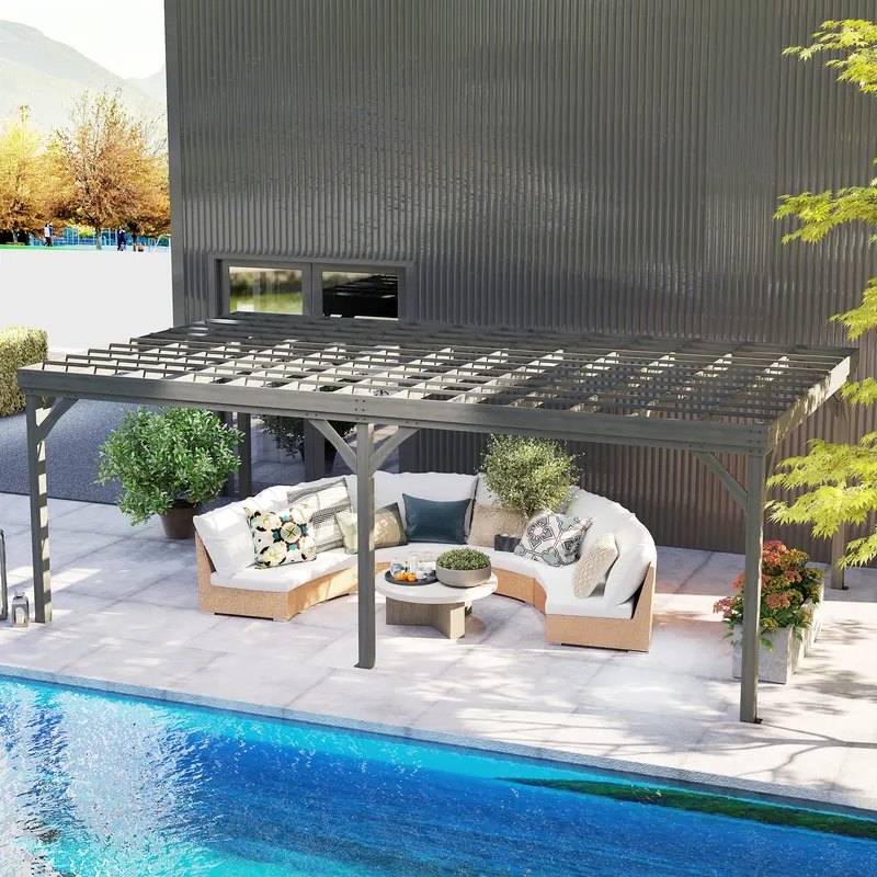 Outdoor Wooden Pergola — Grape Vine Gazebo with Concrete Anchors — photo 3