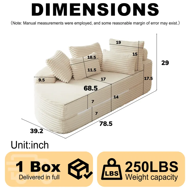 78.5-Inch Corduroy Semi-circular 2-in-1 Sofa Bed β photo 2