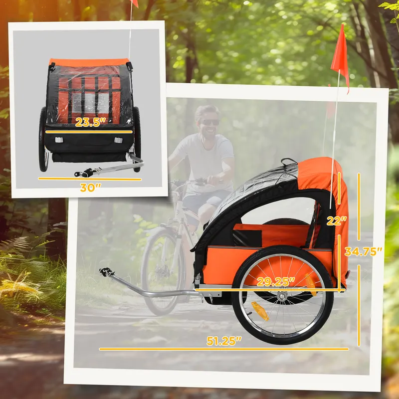 2-Seat Child Bike Trailer for Kids with a Strong Steel Frame — photo 5