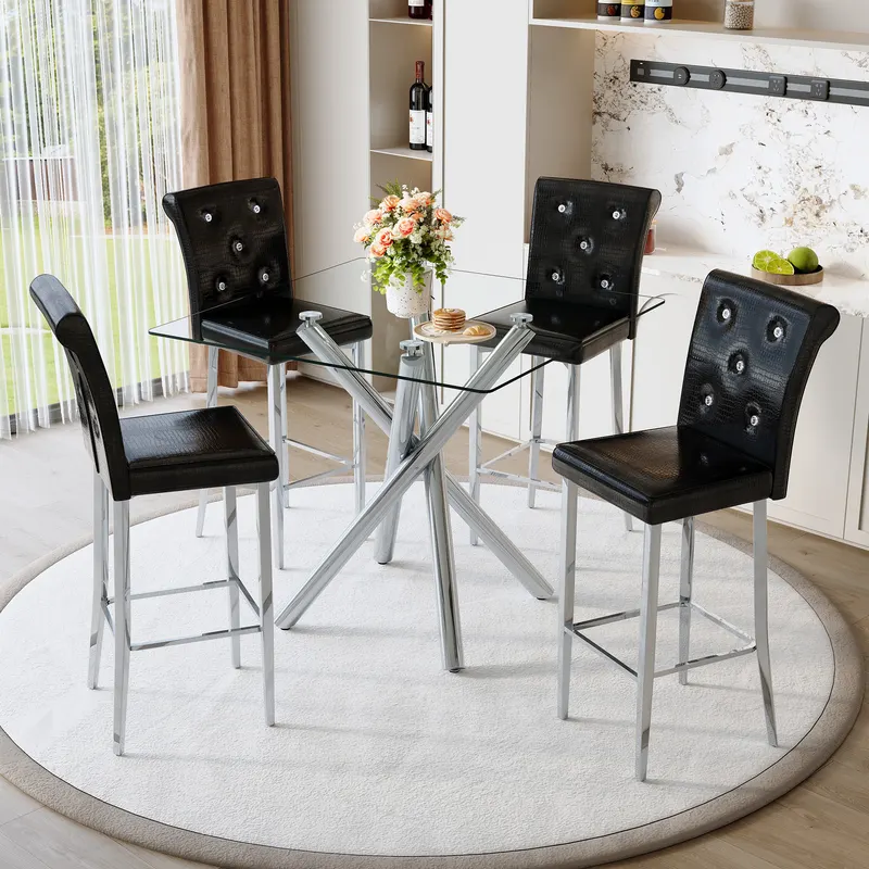 Modern Glass Bar Table and Fixed-height Bar Stools Set of 2 — photo 4