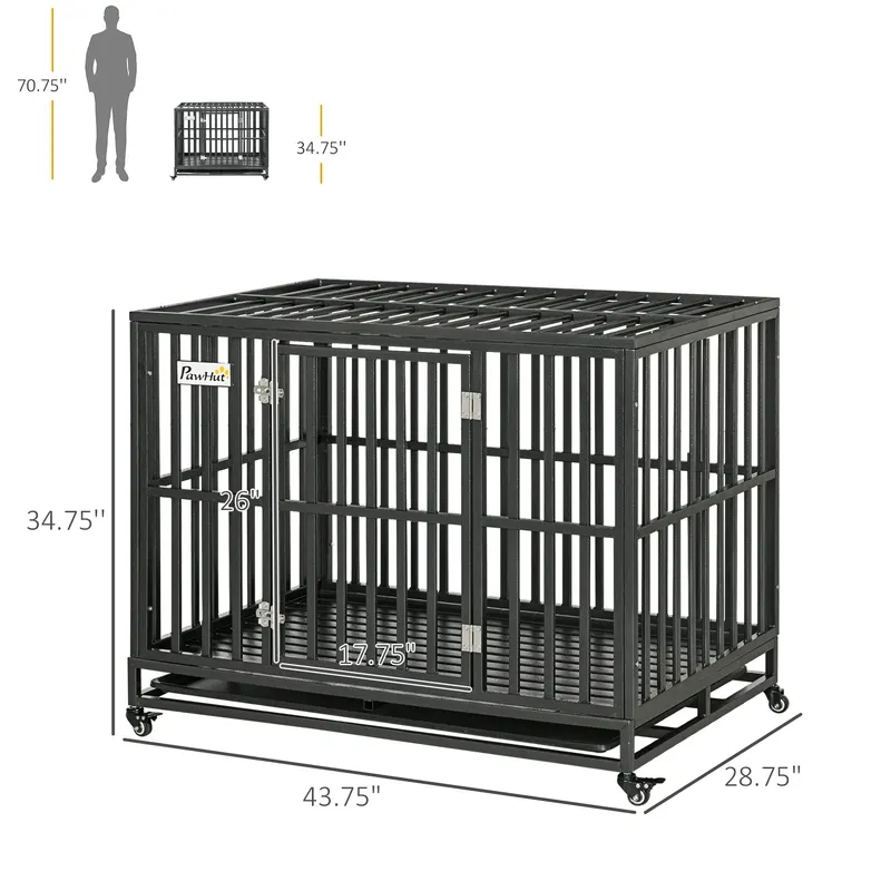 45" Heavy Duty Dog Crate — Escape-proof Steel Kennel with Wheels — photo 7