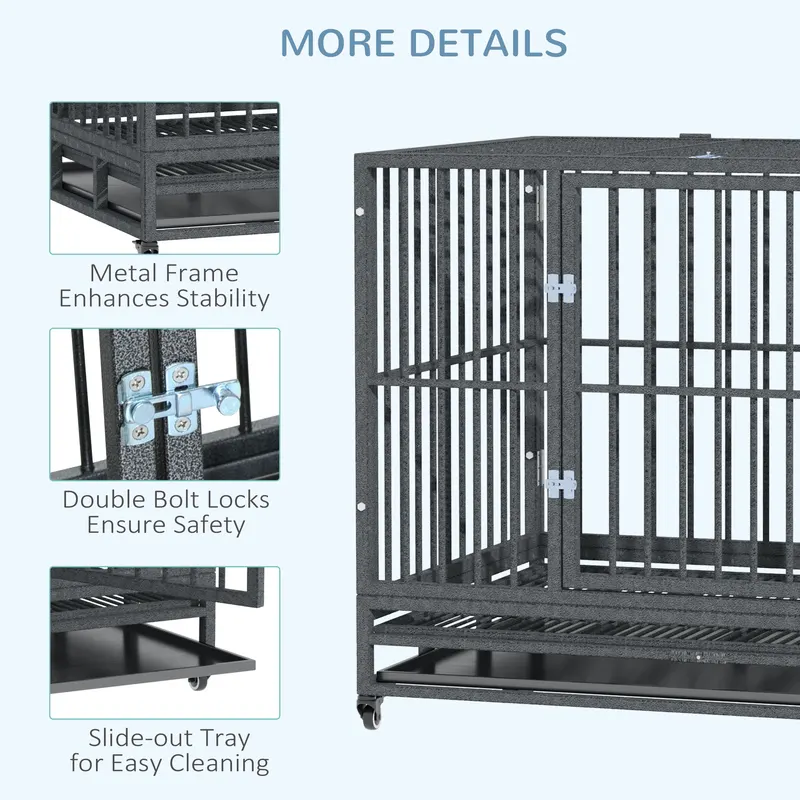 43" Heavy Duty Dog Crate Metal Cage Kennel with Lockable Wheels — photo 6