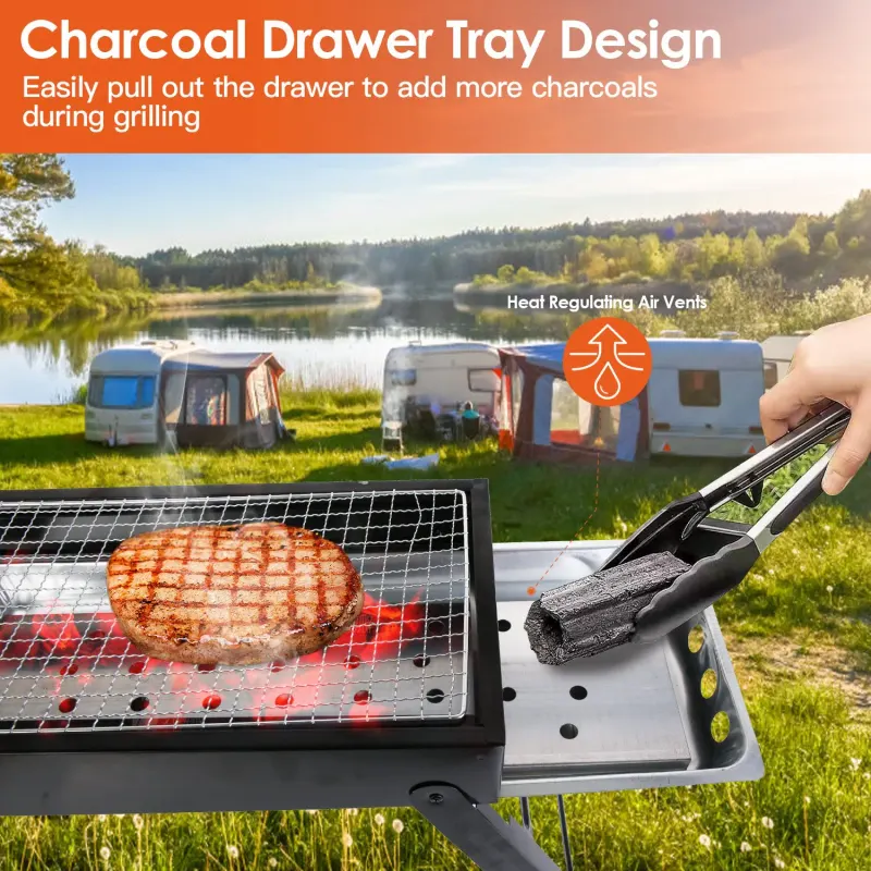 Foldable Charcoal BBQ Grill Stainless Steel Grill Net Easy Setup — photo 8