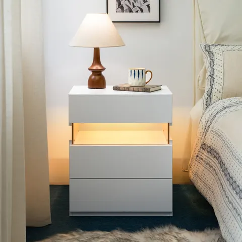 LED Nightstands 3 Drawer Dresser for Bedroom End Table