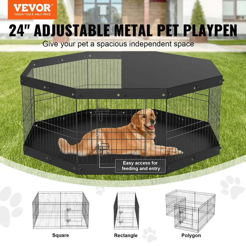 Dog Playpen — 8 Panels Foldable Metal Dog Exercise Pen with Top — photo 7