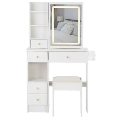 29.2 Small Size Left Drawer Desktop Vanity Table Cushioned Stool