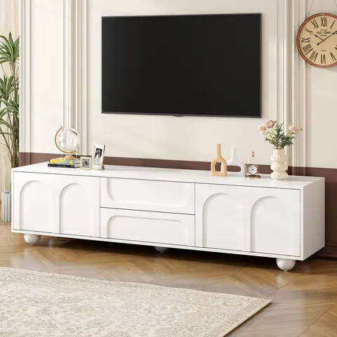 ON-TREND Cream Style TV Stand with Arched Doors 2 Drawers