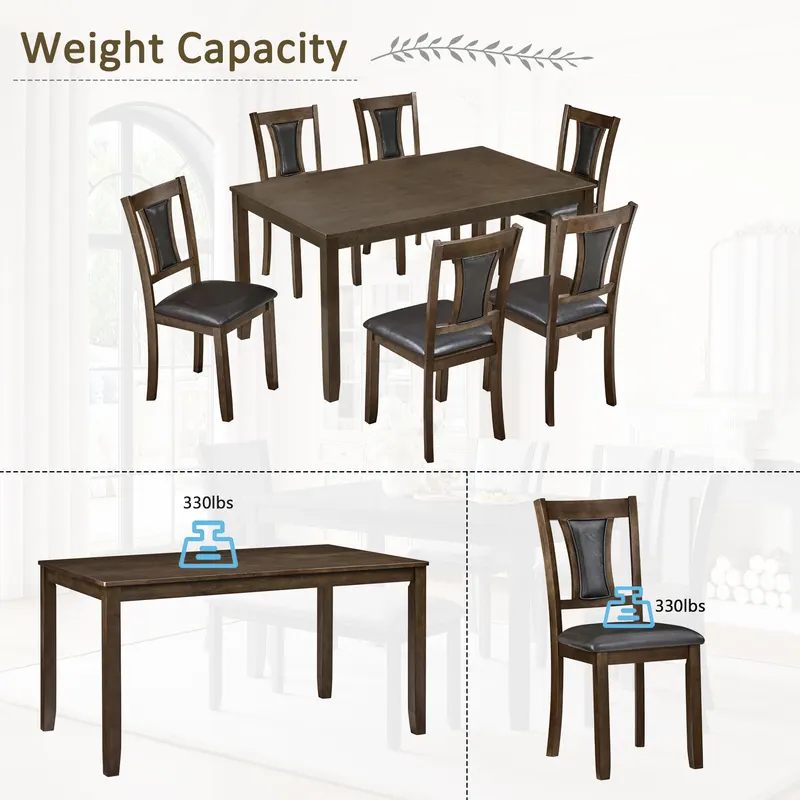 Modern 7-Piece Dining Table Set with 6 Upholstered Chairs — photo 7