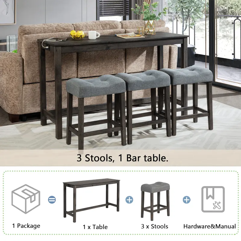 4 Piece Bar Table Set with Power Outlet — photo 4