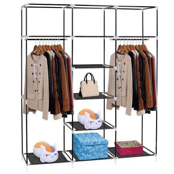 Portable Clothes Closet Non-woven Fabric Wardrobe Double Rod — photo 3