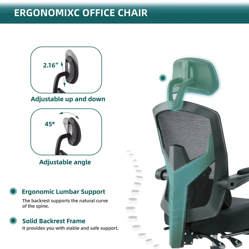 Retractable Footrest Ergonomic Swivel Office Chair with Lumbar — photo 3