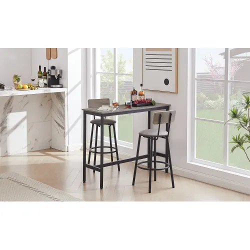 Bar Table Set with 2 Bar Stools PU Soft Seat with Backrest — photo 4