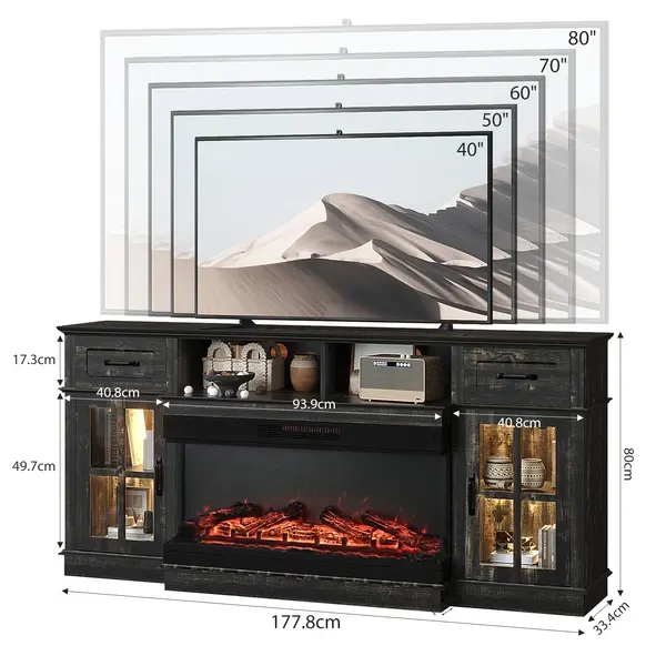 70-inch Black Gold Oak Electric Fireplace TV Stand β photo 3