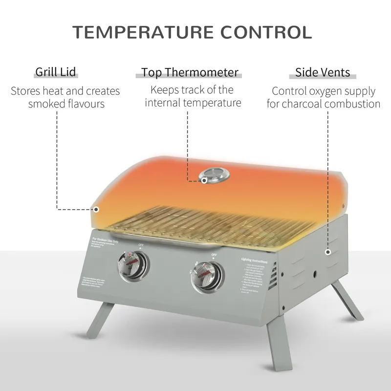 2 Burner Folding Tabletop Gas BBQ Grill w/ Lid β photo 4