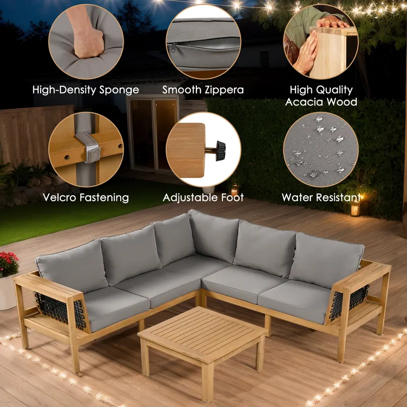 4 Pieces Outdoor Acacia Wood Sofa Set β photo 5