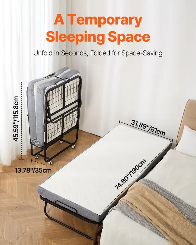 Rollaway Bed — 31 in X 75 in Folding Bed with 5 in Mattress — photo 4
