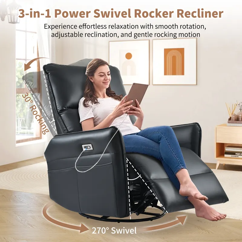 Power Swivel Rocker Recliner Chair for Adults β photo 4