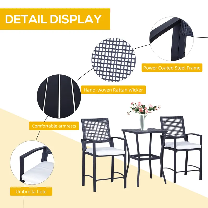 3pcs Patio Bar Set with Soft Cushion β photo 5
