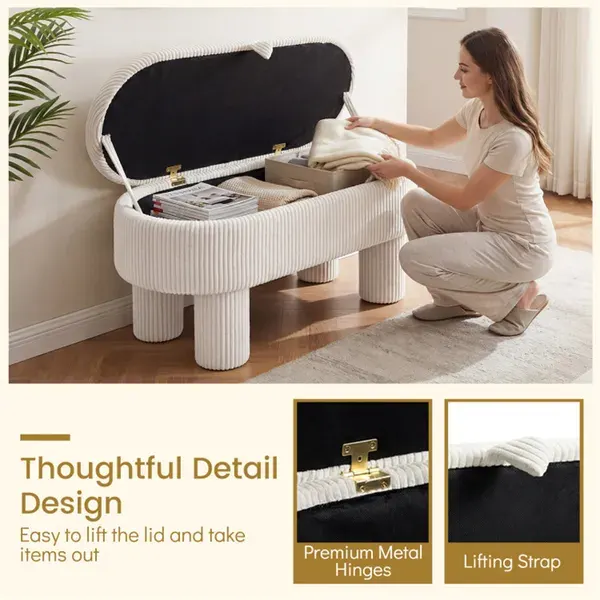 Beige 42 Inch Corduroy Storage Bench — photo 5