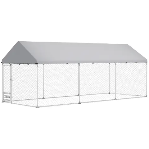 Outdoor Dog Kennel w/ Adjustable & Rotatable Bowl Rack