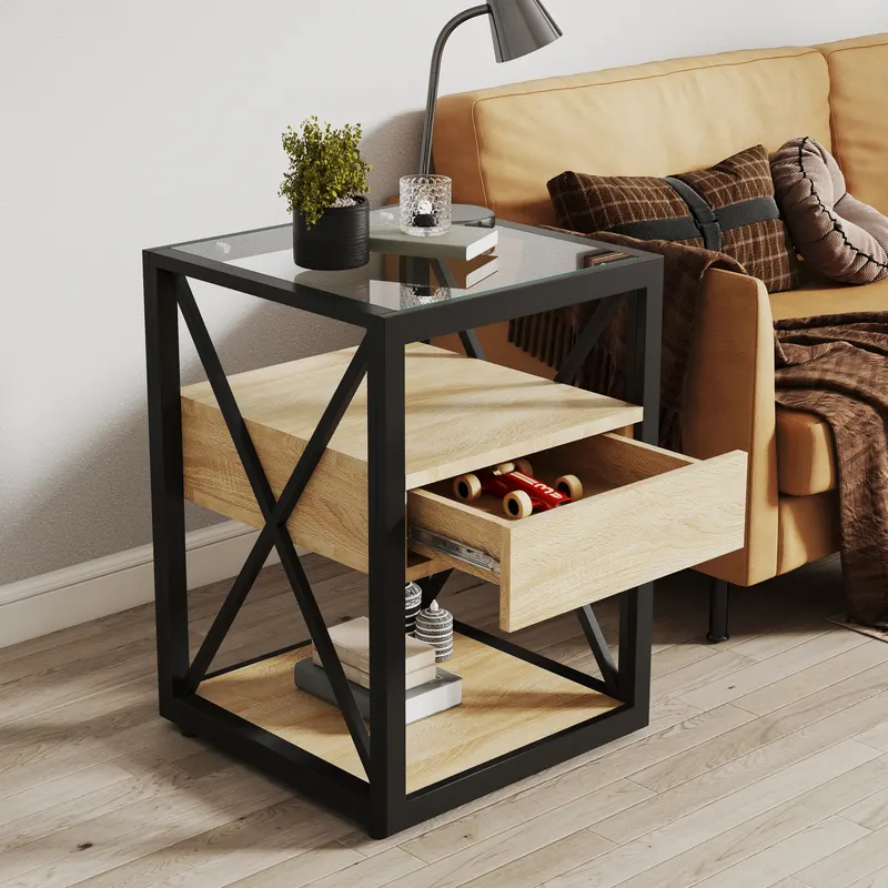 1 Piece Modern End Table with Drawer — photo 4