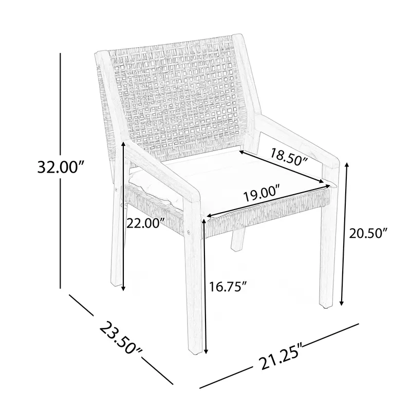 OUTDOOR DINING CHAIR -acacia Wood & Wicker with Cream Cushion β photo 5