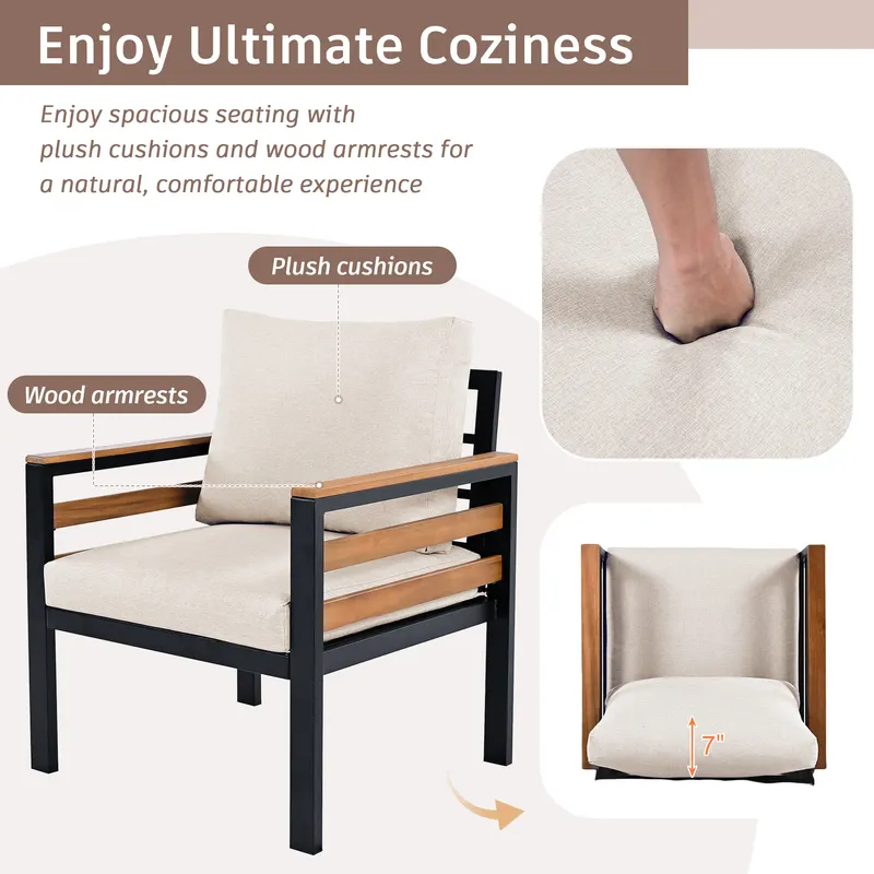 4-Piece Outdoor Furniture Sofa Set for 5 People with Acacia Wood β photo 3
