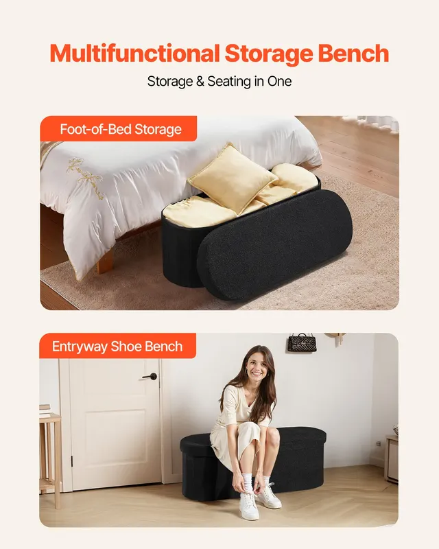 Oval Storage Ottoman Bench — Foldable Teddy Fleece End of Bed — photo 5