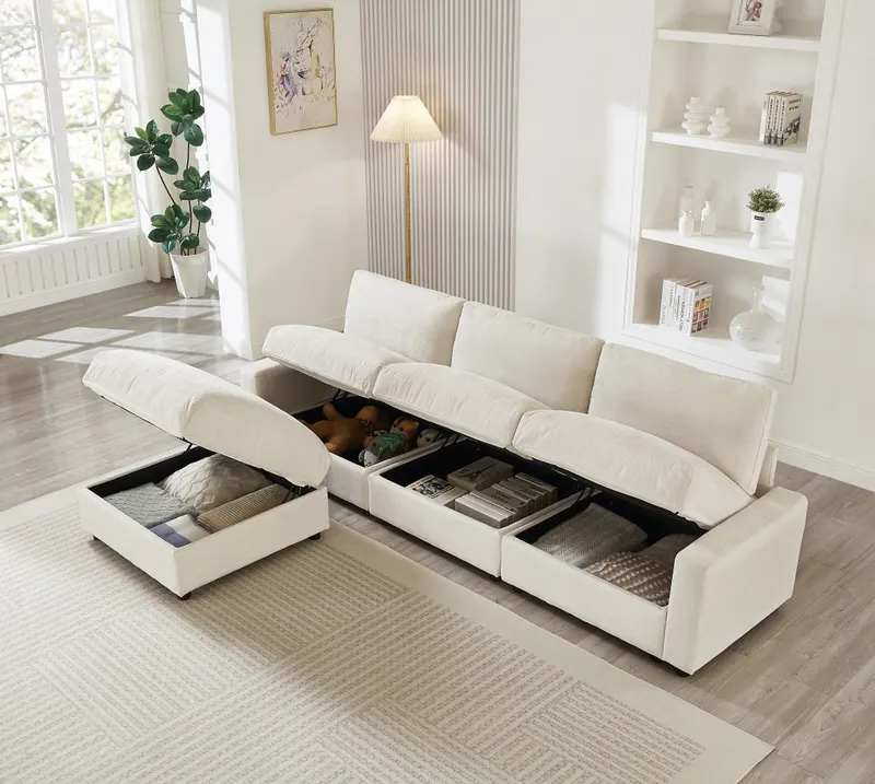 Modular Sectional Sofa — 4 Storages L-shaped Polyester Fabric — photo 5