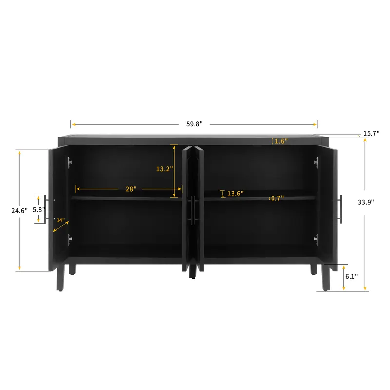 60 Inches Modern Farmhouse Accent Cabinet with 4 Doors — photo 4