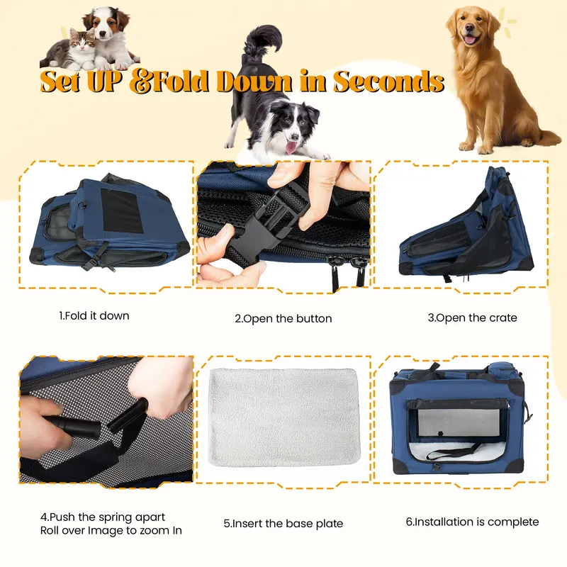 32 Soft Dog Crates Kennel — 3-Door Portable Folding Pet Carrier — photo 4