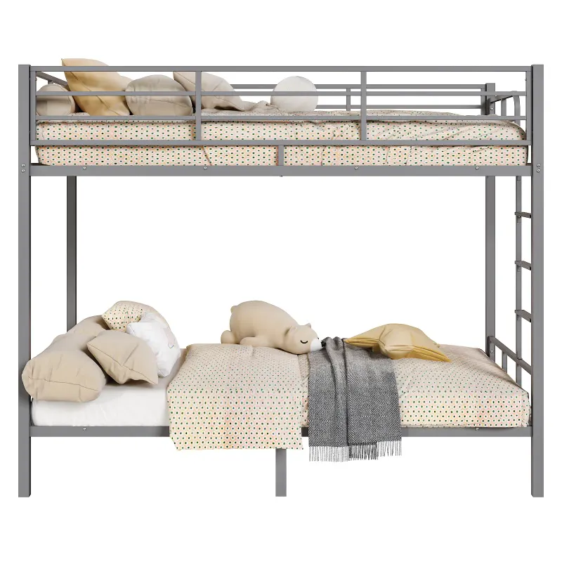 Grey Twin Bunk Bed Square Tube High Guardrail Side Ladder — photo 7