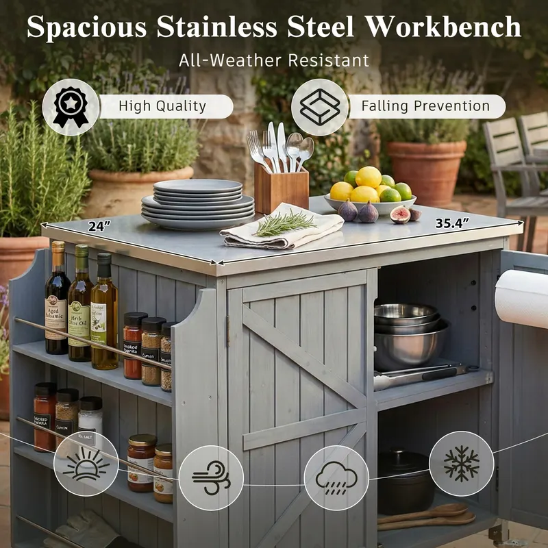 K & K 42.1 Outdoor Kitchen Island with Side Shelf — photo 5