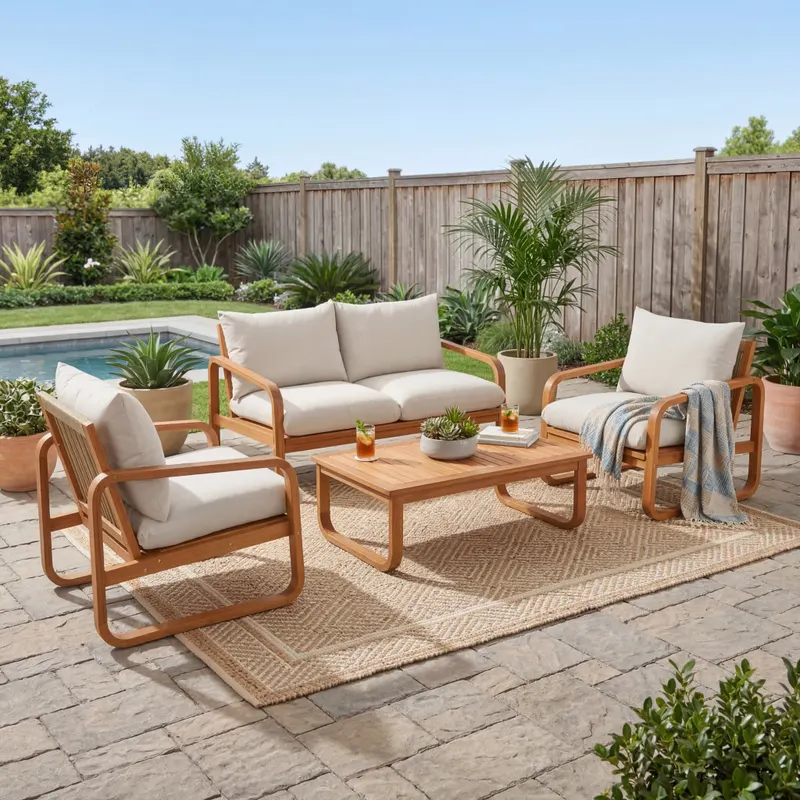 4-Piece Acacia Wood Outdoor Patio Furniture Set with Thick — photo 4