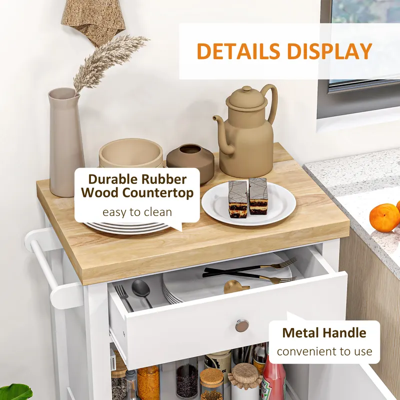 Kitchen Island on Wheels — Rolling Kitchen Cart with Rubberwood — photo 3