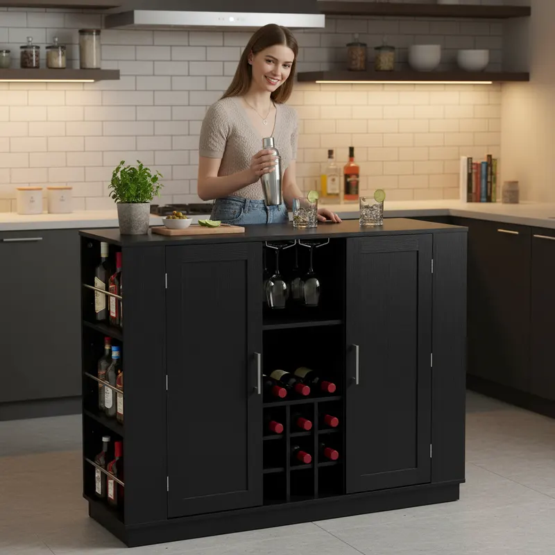 U-style 47.2 Kitchen Island with Drop Leaf & Power Outlet Wine — photo 4