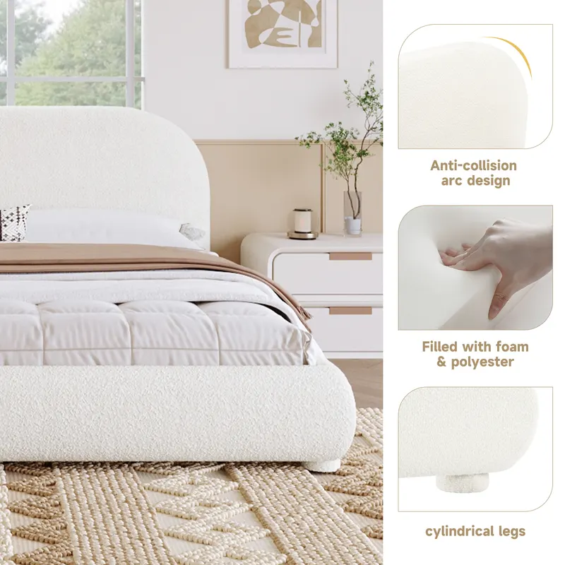 Cream Style Fabric Upholstered Bed — photo 4