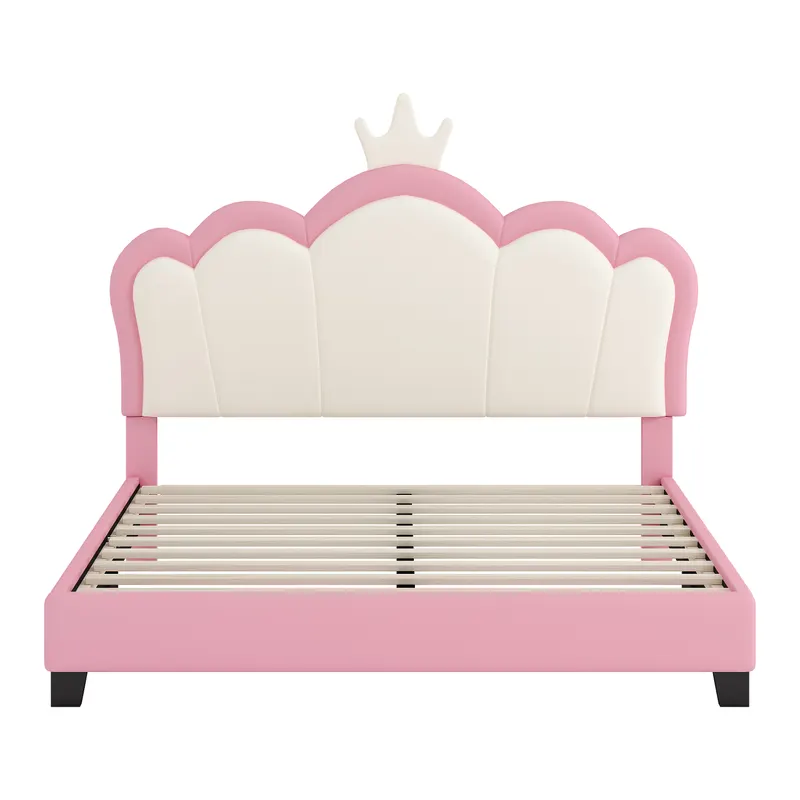 Full Size Upholstered Princess Bed with Crown Headboard — photo 2